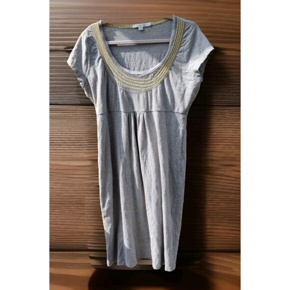 BODEN Womens Gray T-Shirt Dress Embroidered Yellow Empire Waist US 12 L Long - Picture 1 of 9